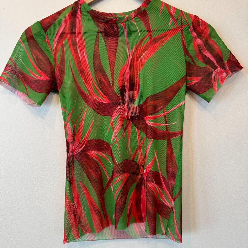 NWT! Louisa Ballou Floral-print Mesh Top (XS)